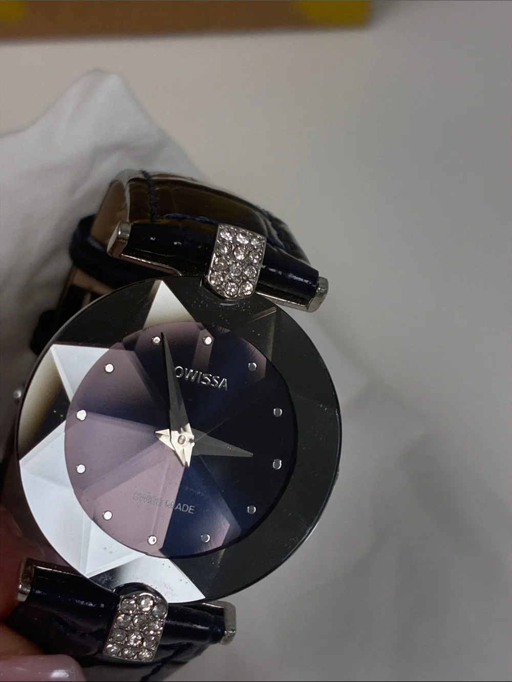 Women Jowissa Swiss  Blue Faceted Crystal Accent Leather Strap Watch